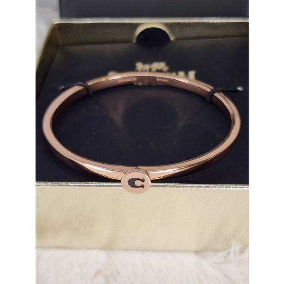 NWT Coach Rose-Gold Circle Logo Hinge Bangle Bracelet - Picture 2 of 8